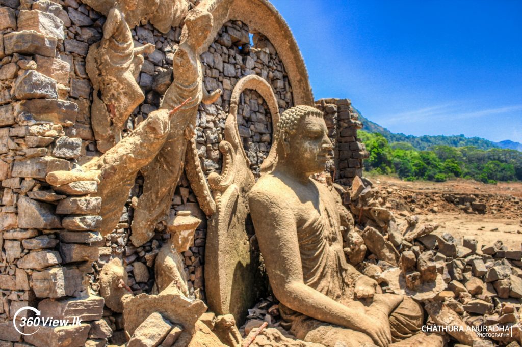 Sculptured Buddha Statues Emerged in dry season Kotmale in 2016