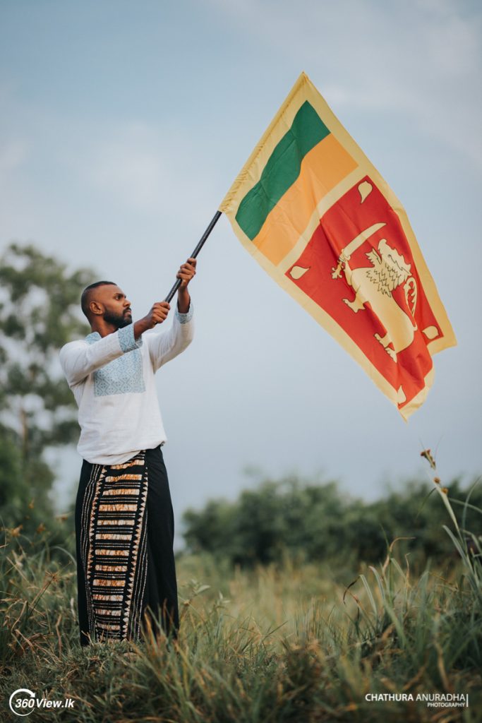 Man Waving Sri Lanka National Flag Sinha Kodiya Jathika Kodiya